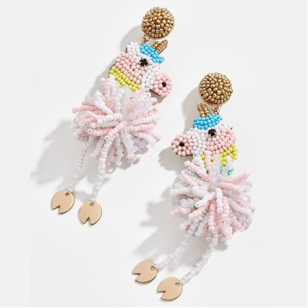 Rainbow Unicorn Beaded Drop Long Cute Earrings 26$